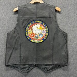 Leather USA Vest Mens L Black Leather Eagle Patch Fallen Heroes Back Biker